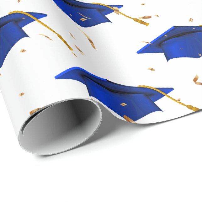 Papier Cadeau Casquettes bleues et Confetti d'or (Coin rond)