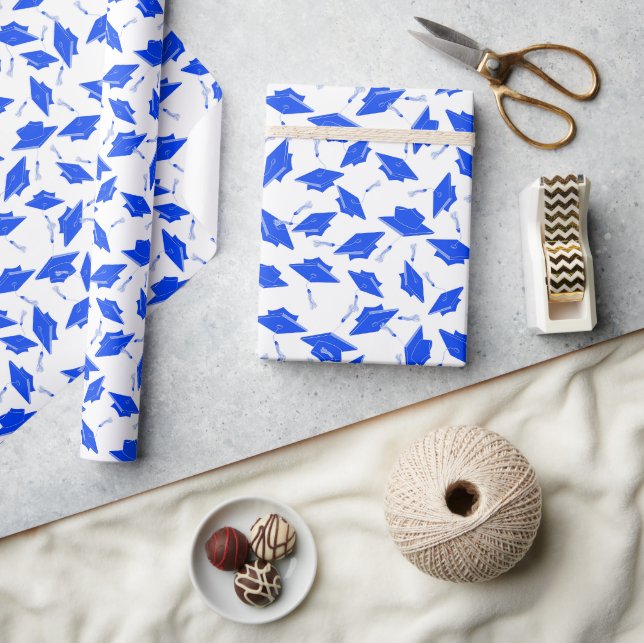 Papier Cadeau Casquettes de graduation bleu et blanc jetées dans (Artisanat)