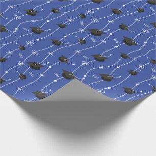 Papier Cadeau Casquettes de graduation bleu et ruban