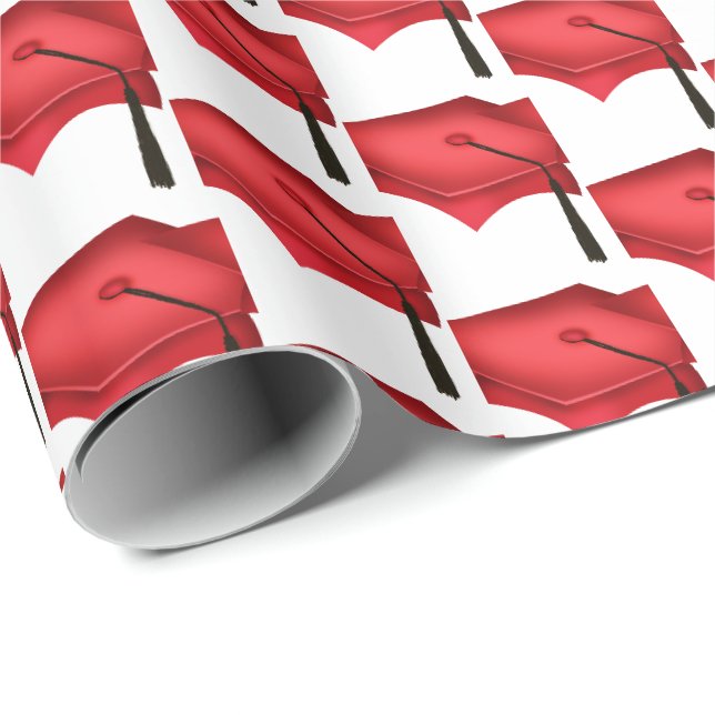Papier Cadeau casquettes de graduation rouge avec goût noir (Coin rond)