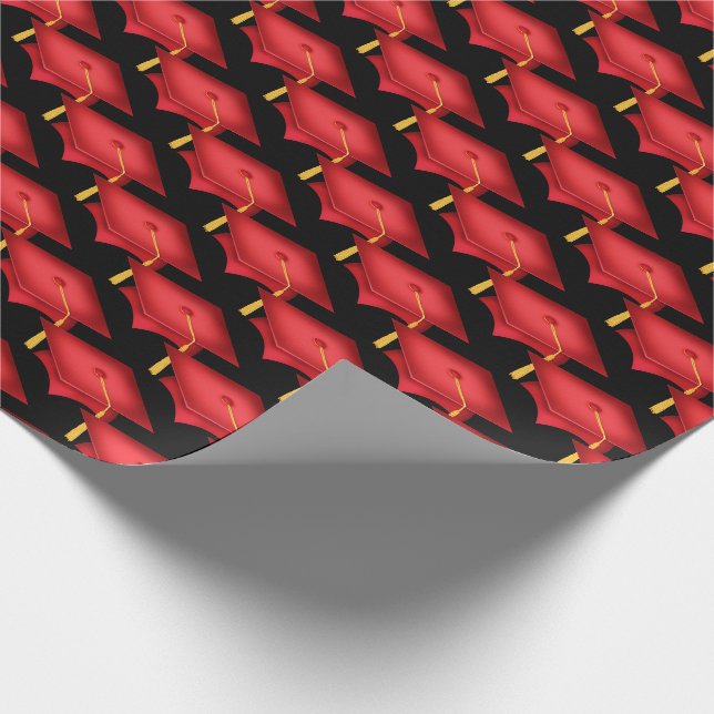 Papier Cadeau casquettes de graduation rouge avec goût or (Coin)