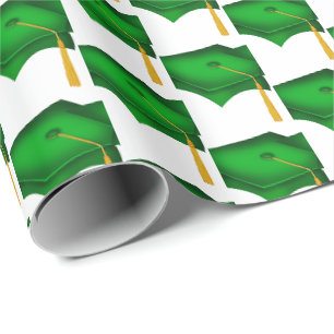 Papier Cadeau casquettes de graduation verte avec goût or