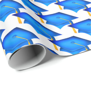 Papier Cadeau casquettes de remise de diplôme bleues avec pompon
