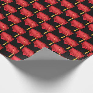 Papier Cadeau casquettes de remise de diplôme rouges avec pompon