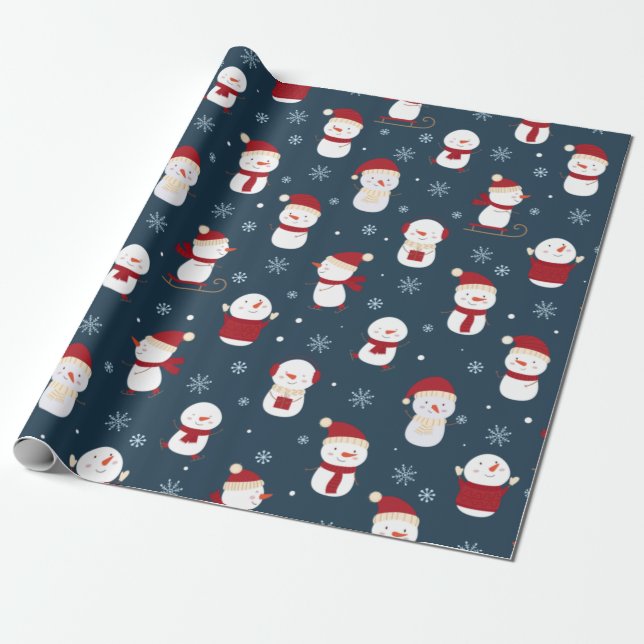 Papier Cadeau Casquettes d'hiver Snowman (Déroulé)