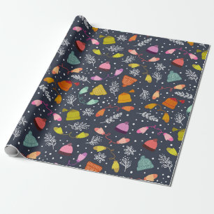 Papier Cadeau Casquettes et Motif d'hiver noir Mittens