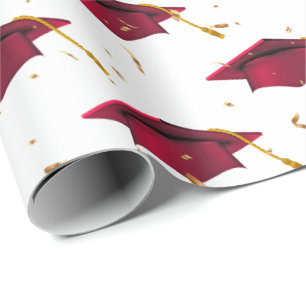 Papier Cadeau Casquettes rouges et Confetti or