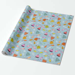 Papier Cadeau Casquettes tricotés et Motif d'hiver bleu Mittens