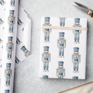 Papier Cadeau Casse-noires de Noël en Chinoiserie Bleu et Blanc