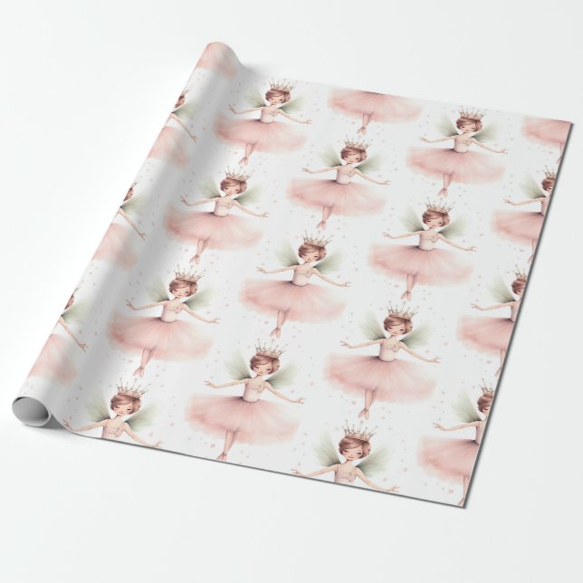Papier Cadeau Casse-noisette Ballerina Ballet Mint rose (Déroulé)