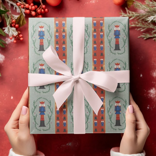 Papier Cadeau Casse-Noisette Élégant de Noël Rouge Fêtard (Créateur téléchargé)