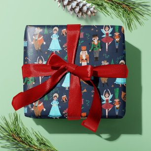 Papier Cadeau Casse-Noisette Mignon Sombre Bleu Noël Fêtes