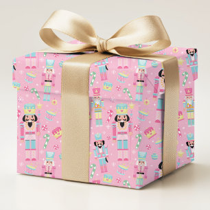 Papier Cadeau Casse-Noisette Rose Bleu Motif de Bonbons de Noël
