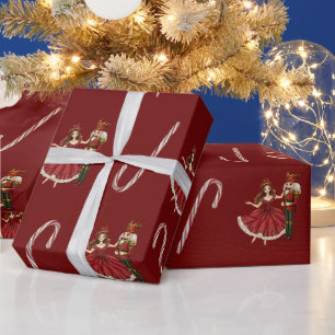Papier Cadeau Casse-Noisette Rouge Clara Bonbon en Canne