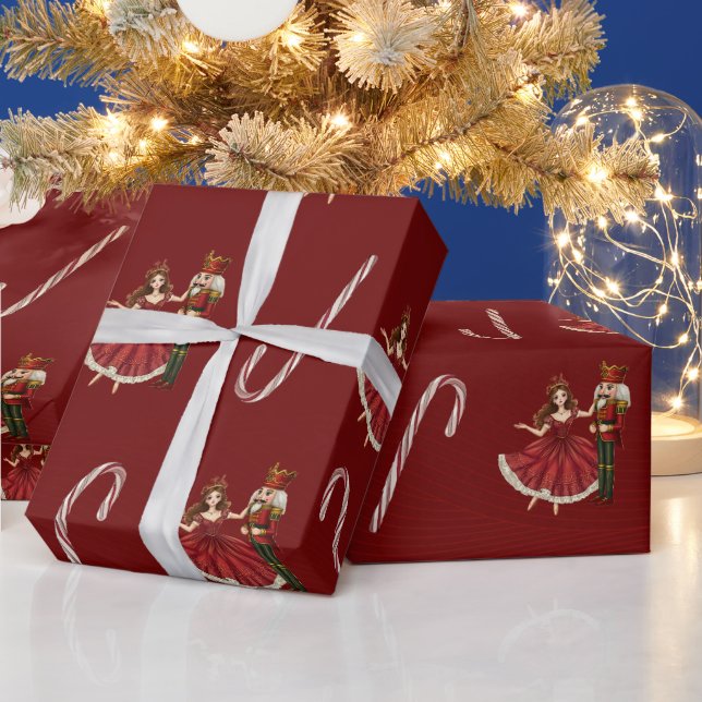 Papier Cadeau Casse-Noisette Rouge Clara Bonbon en Canne (Vacances)