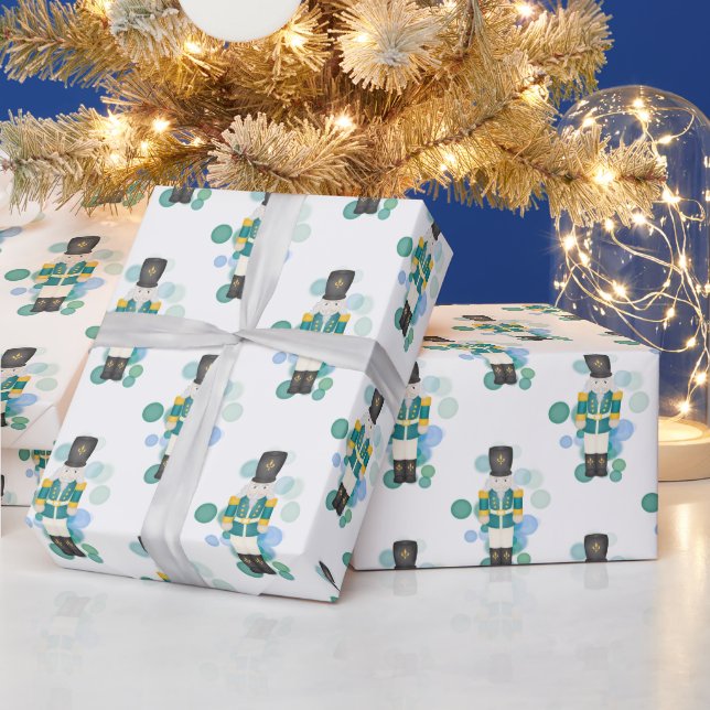 Papier Cadeau Casse-noix bleu et vert traditionnel (Vacances)