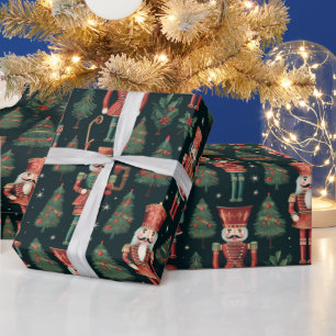 Papier Cadeau Casse-noix et arbres de Noël Noir Noël