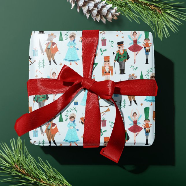 Papier Cadeau Casse-noix mignonne Pastel Noël bleu (Cute Nutcracker Pastel blue Christmas Holiday Wrapping Paper)