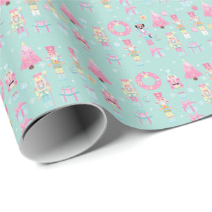 Papier Cadeau Casse-noix rose et vert menthe