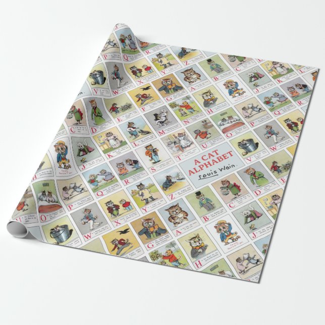 Papier Cadeau Cat Alphabet, Louis Wain (Déroulé)