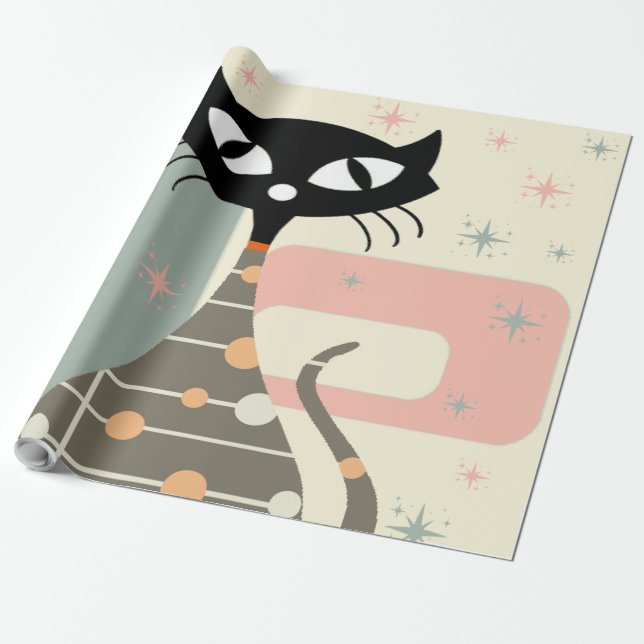 Papier Cadeau Cat du milieu du siècle moderne (Déroulé)