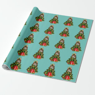 Papier Cadeau Cat Maine Coon Chat Xmas Arbre Lumières Amoureux d