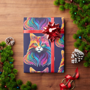 Papier Cadeau Cat Maine Portrait Coon Couleurs arc-en-ciel