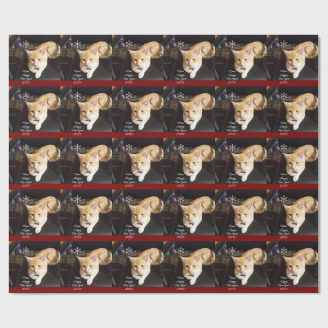 Papier Cadeau Cat Photo Text, Customize, Happy New Year 20XX,  (Plat)