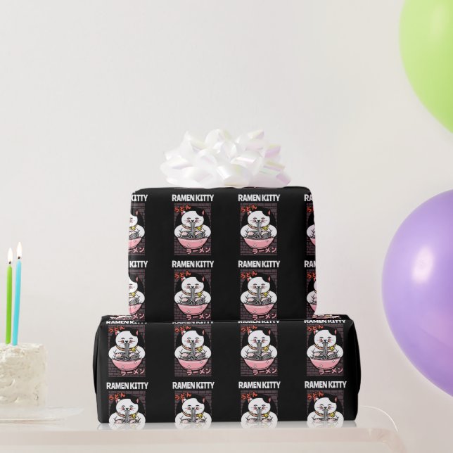 PAPIER CADEAU CAT RAMEN NOODLES SOUP KITTY ANNIVERSAIRE (Cadeaux de fête)
