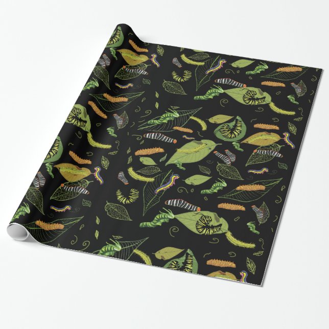 Papier Cadeau Caterpillar et feuilles, beaux jardins (Déroulé)