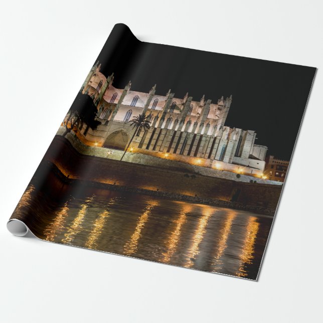 Papier Cadeau Cathédrale de Palma de Majorque la nuit - Espagne (Déroulé)