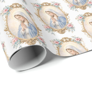 Papier Cadeau Catholicité Bienheureuse Mère Marie Florale Religi