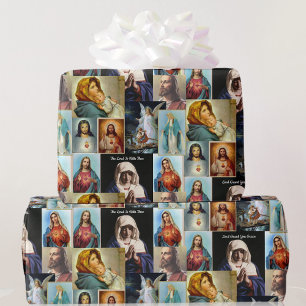 Papier Cadeau Catholique Classique Images Jésus Marie Prière Ang