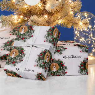Papier Cadeau Cavalier King Charles Spaniel Noël Wreath