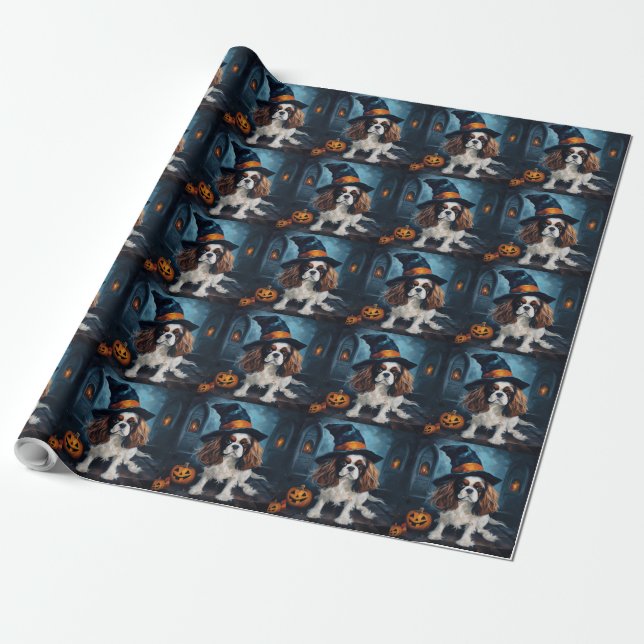 Papier Cadeau Cavalier King Citrouilles Halloween effrayant (Déroulé)