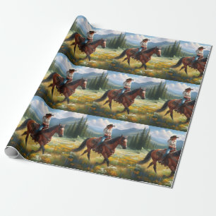 Papier Cadeau Cavalière de l'Ouest sur un cheval 