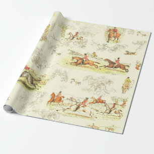 Papier Cadeau Cavaliers de chasse anglais vintage chic avec chie