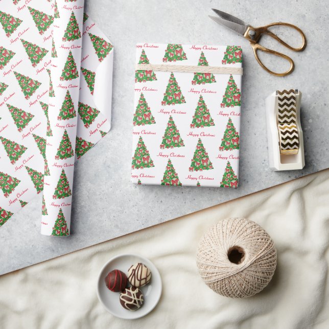 Papier Cadeau Cavapoo Chien de Noël Arbre Blanc Vacances (Artisanat)