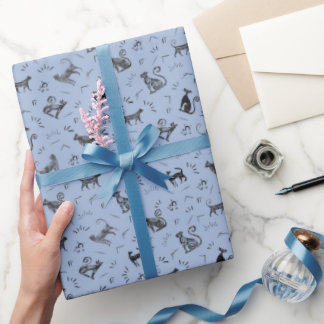 Papier Cadeau Cave Art Cats on Blue