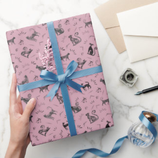 Papier Cadeau Cave Art Cats on Pink