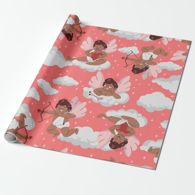 Papier Cadeau cèdre noir cerub ange valentins (Déroulé)