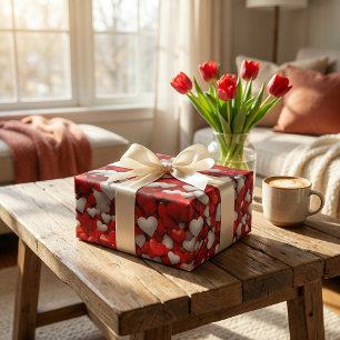 Papier Cadeau Célébration de la Journée du Coeur : Red & White L