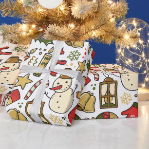 Papier Cadeau Célébration de Noël colorée avec bonhomme de neige