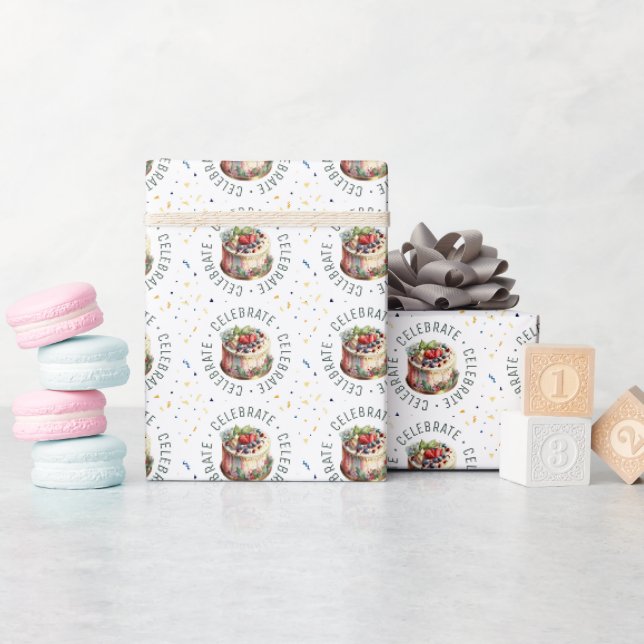 Papier Cadeau Célébrations, gâteaux et confettis (Baby Shower)