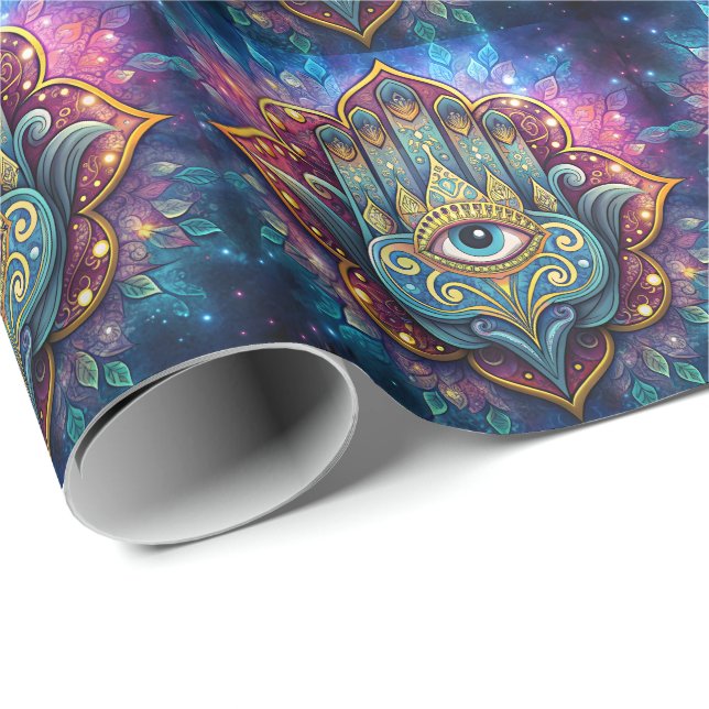 Papier Cadeau Celestial Hamsa  (Coin rond)