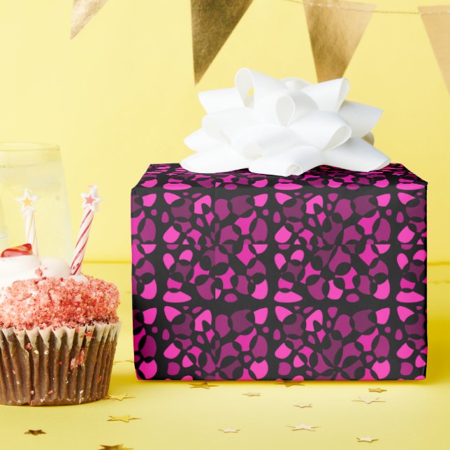 Papier Cadeau Cellules Abstraction Magenta Noire Fuchsia Gradien (Fête d'anniversaire)