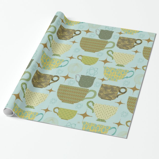 Papier Cadeau Centre-siècle moderne Turquoise Teacup (Déroulé)