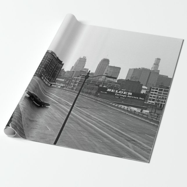 Papier Cadeau Centre-ville de Kansas City Skyline - Photo noir e (Déroulé)