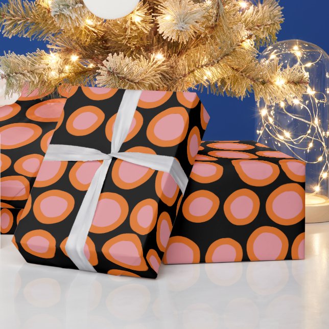Papier Cadeau Cercle Polka Point Imprimer Motif orange et rose (Vacances)