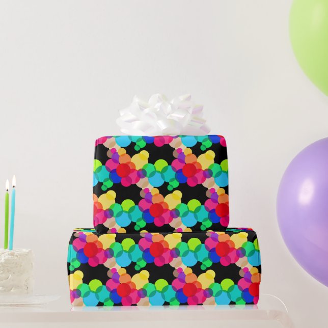 Papier Cadeau Cercles Arc-En-Ciel Sur Noir (Cadeaux de fête)